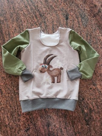 French Terry Pullover mit Steinbockmotiv Gr. 80, Handemade