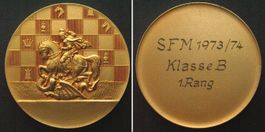 SCHWEIZ Medaille 1974 SCHACH Bronze vergoldet SELTEN! unz