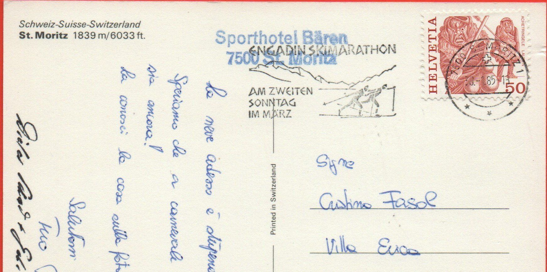 Cartoline postali: ST. MORITZ Stempel Sporthotel Bären - Pferde-Schlitten – Usato da Jona venduto da philajona 1