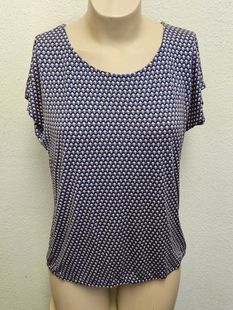 Chicorée Damen Bluse Shirt Gr. L Blau Rosa Muster Kurzarm