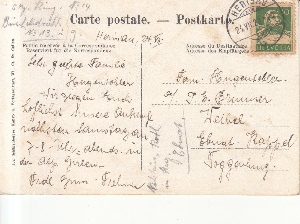 Cartoline postali: Herisau 1922 – Usato da Bürglen TG venduto da StampGraf 1