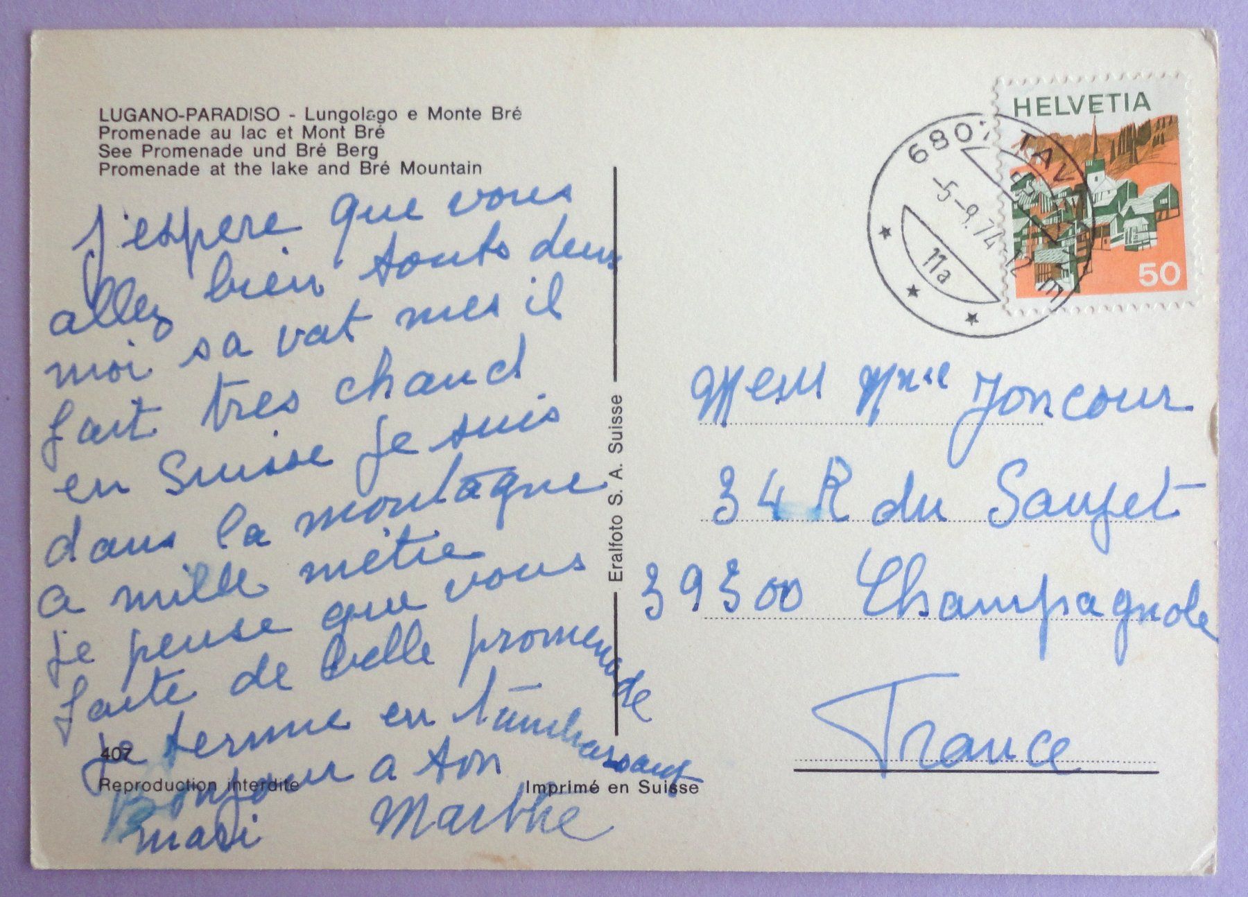 Cartes postales: Lugano-Paradiso - Lungolago e Mte Brè – D'occasion à Fétigny par Billy2miny 1