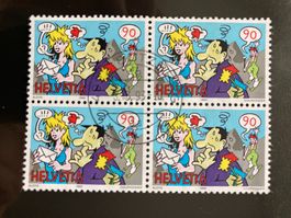 Schweiz 1992 Comics 90 Rp. 4er-Block Bedarf Bötzberg 8.3.93