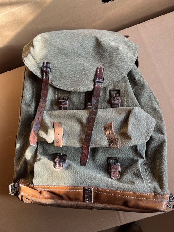 Vintage Militär Rucksack Leder Canvas Armee Schweiz (Gebraucht) in ...