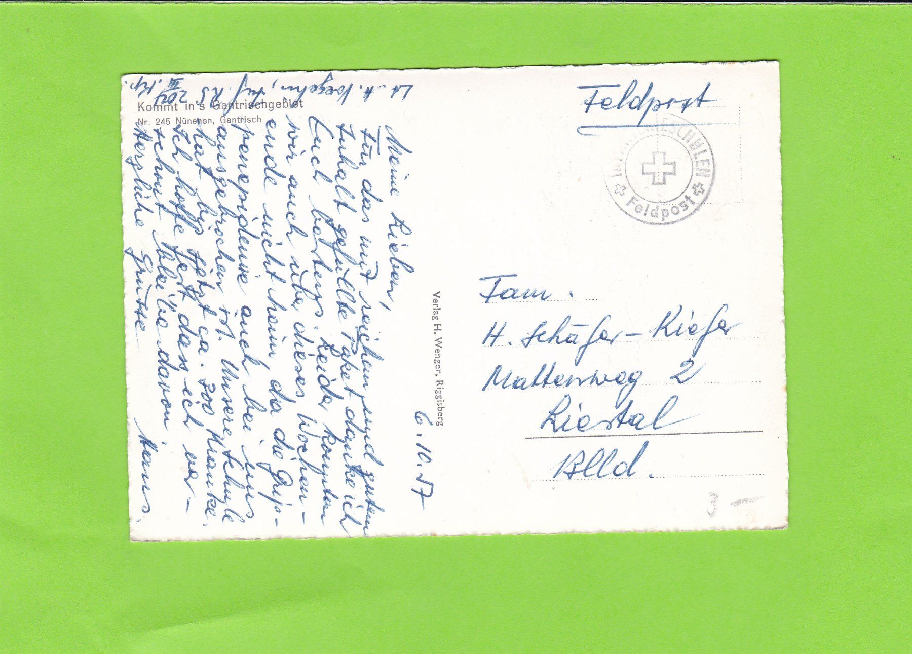 Cartoline postali: Nünenen-Gantrisch---Feldpost – Usato da St. Peterzell venduto da neckertal 1