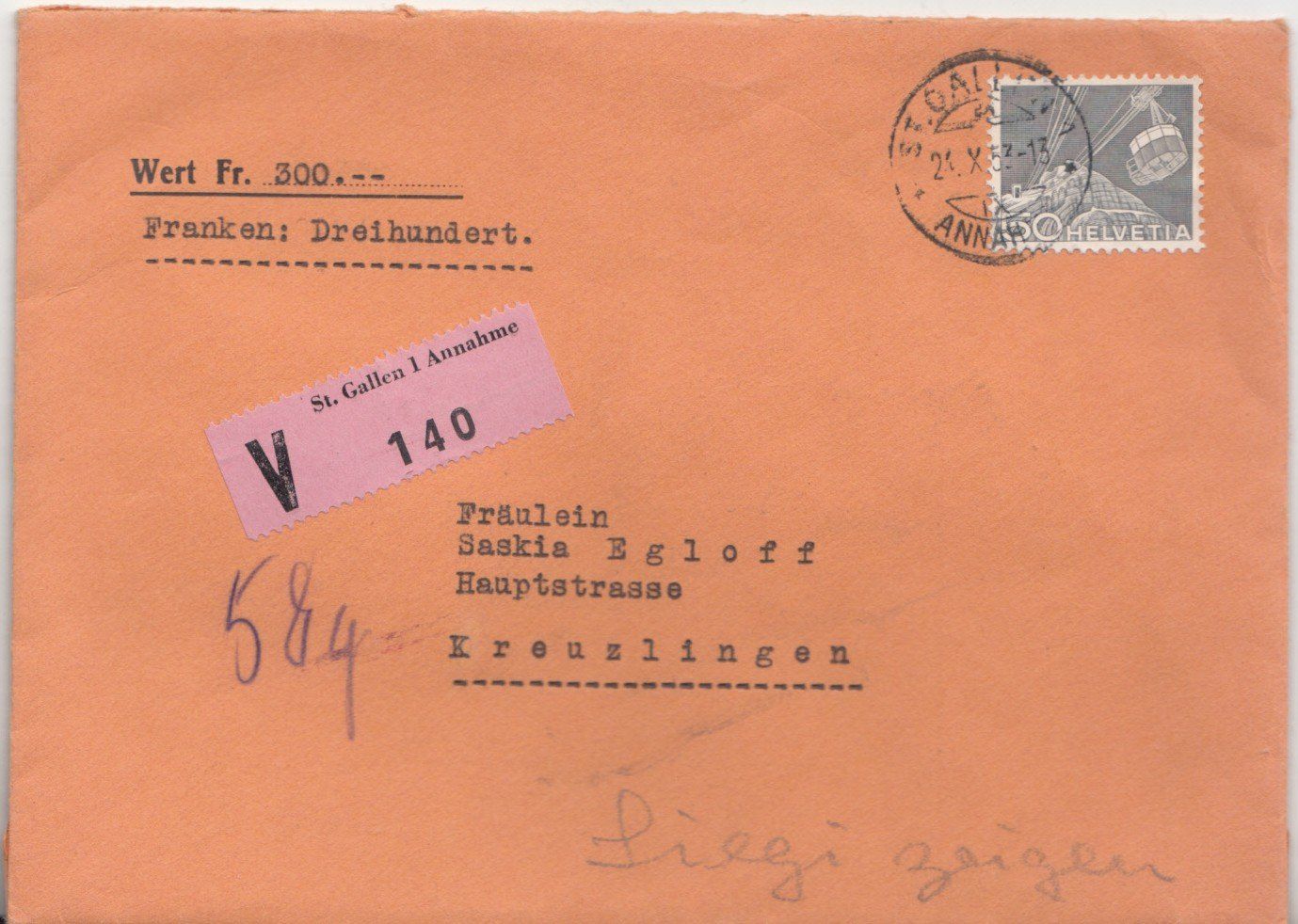 Tutti i francobolli: Siegelbrief Postfach 211 St. Gallen 1953 – Usato da Bürglen TG venduto da StampGraf