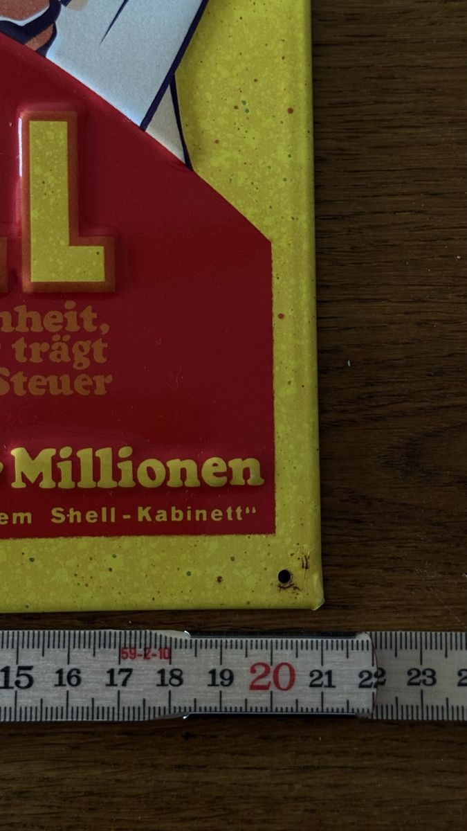 Shell Schilder: Shell Blechschild 1934 Zuverlaessigkeit ueber alles – Gebraucht aus Buchrain von Kindlein 3