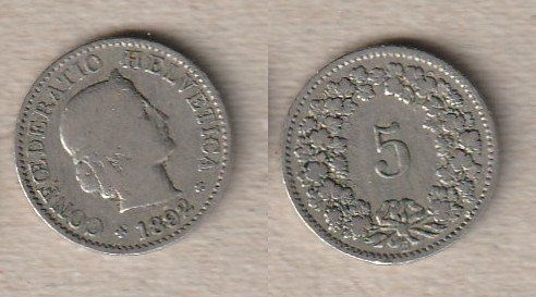 Tutti le monete: 5 Rappen 1892 – Usato da Allschwil venduto da Coinfreak
