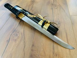 HANDMADE Katana mit Echter Hamon T10 Stahl 50cm SCHWARZ NEU