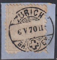 Sitzende Helvetia 2Rp, V-O ZÜRICH+++++