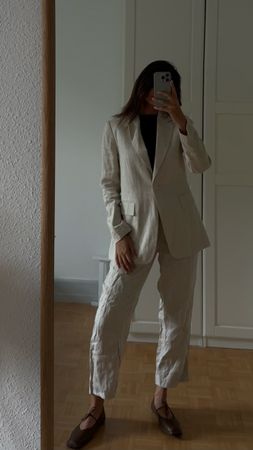 Hose aus Leinen beige Gr. 36 von Massimo Dutti