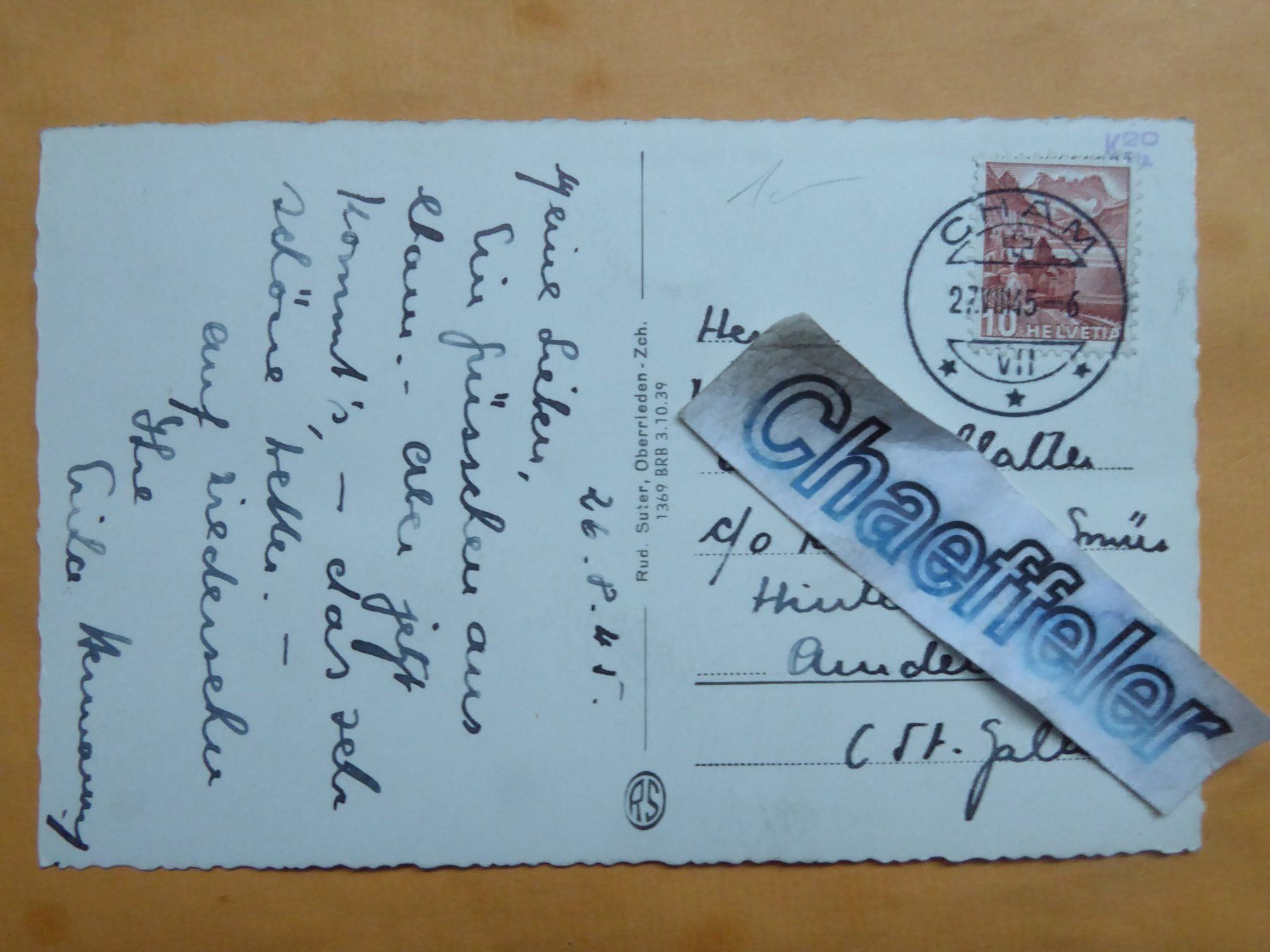 Cartoline postali: 1551 Cham  1945 – Usato da Zürich venduto da Chaeffeler 1