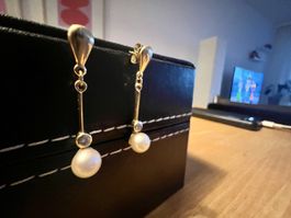 Pearl and diamonds Gold 585 14 k Earrings