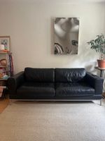 Vintage Ledersofa schwarz mit Metallgestell