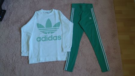 Adidas Set Pullover und Leggings weiss gruen Grösse 36/38