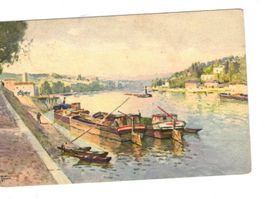 Schiffe Boote   Bilder Gemälde AK sur la Saône Stempel 1941
