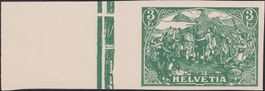1908, Rütli-Marke, Alternativ-Probe Benziger, 3Fr. (grün)