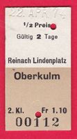 KARTON BILLETT,REINACH LINDENPLATZ-OBERKULM,2.KLASSE,HALBTAX
