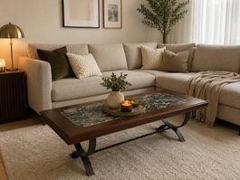 Couchtisch braun mit Marmoreinlage neu gestrichen