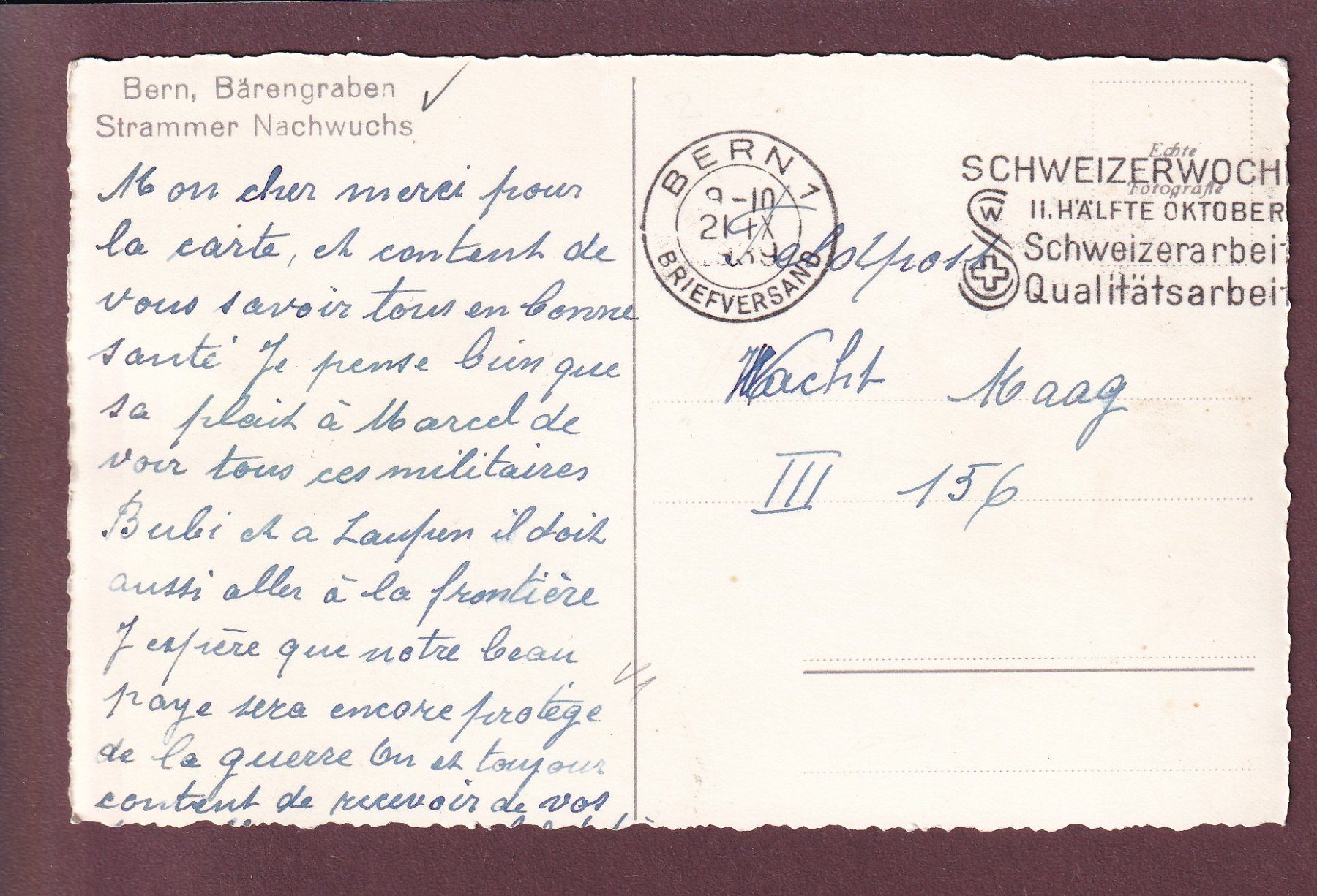Cartoline postali: BERN - Bärengraben - 1939 – Usato da Pully venduto da nicecards 1