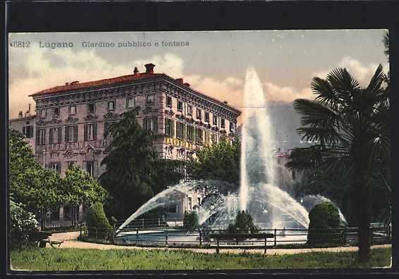 Cartoline postali: AK Lugano, Giardino pubblico e fontana – Usato da Berlin venduto da bartko-reher