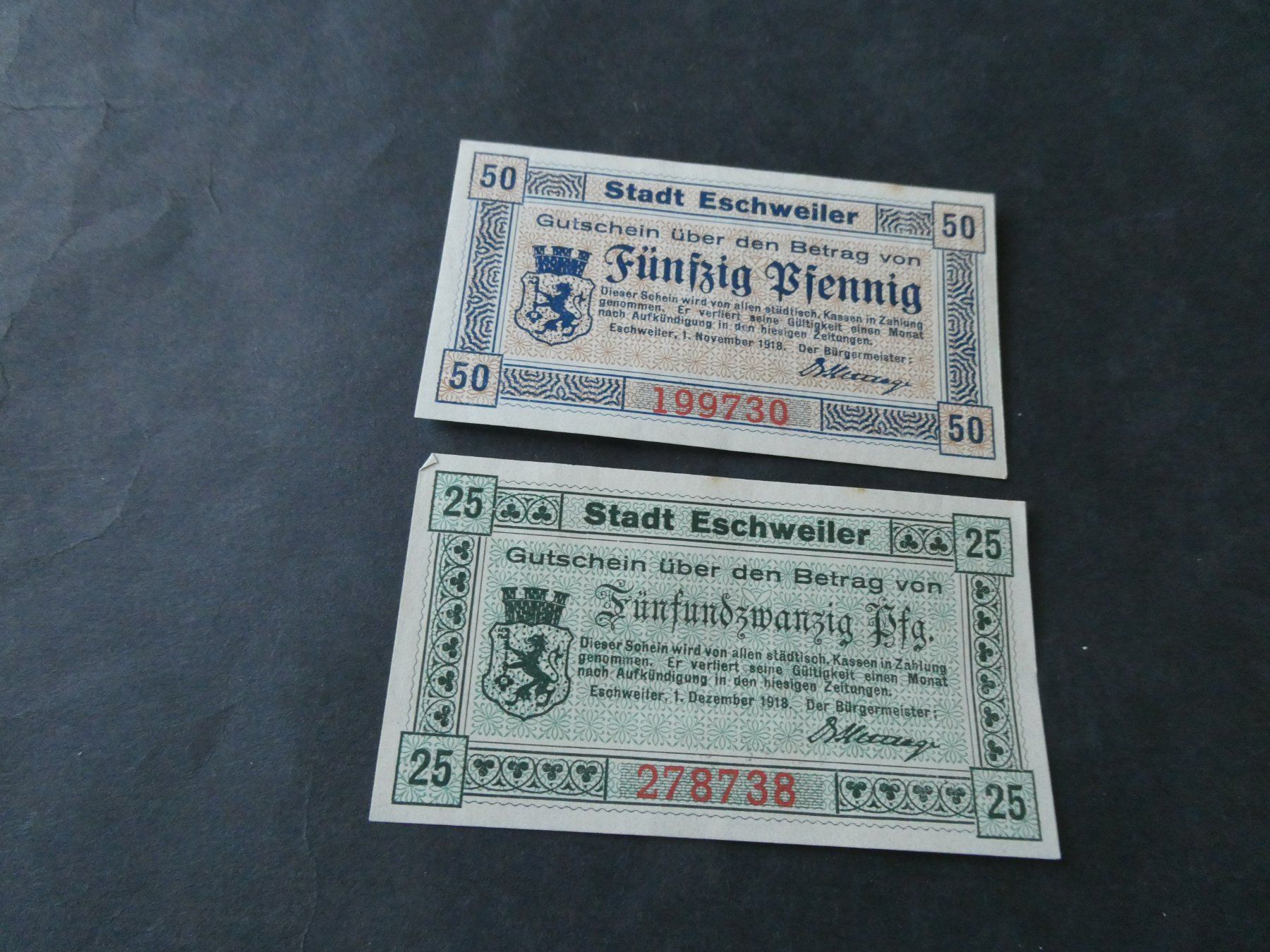 Banknoten: Dt. Reich, Eschweiler - Notgeldscheine – Gebraucht aus Hinterforst von rohusri