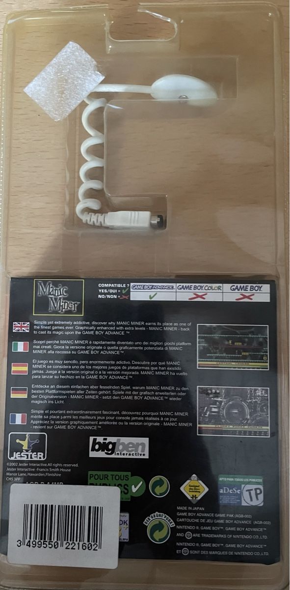 Giochi: Neu versiegelt Gameboy Advance Manic Miner – Nuovo e nell'imballaggio originale da Heimberg venduto da padde0_0 1