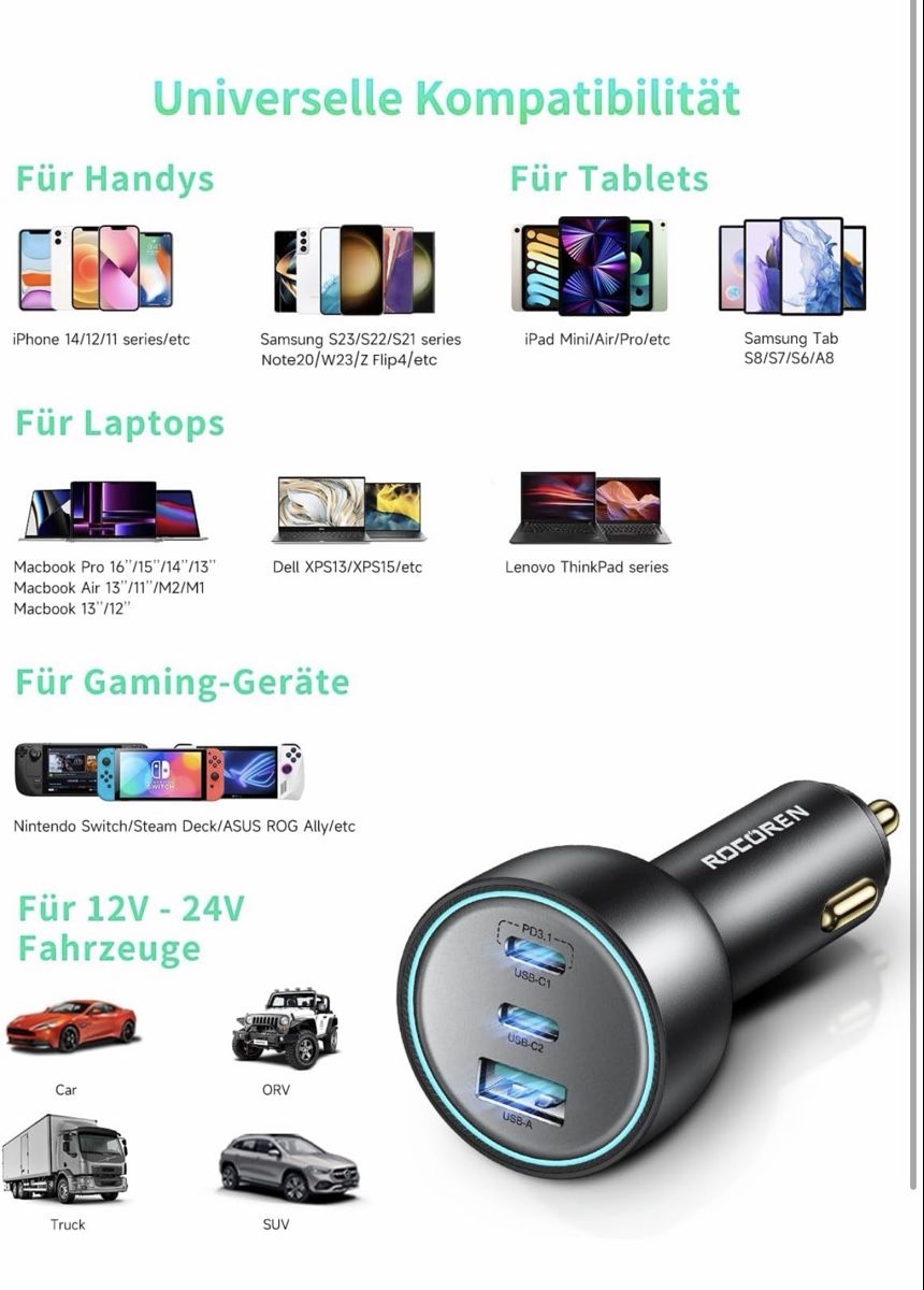Unità & Adattatore: Recoren 165w PD 3.1 Car Charger – Nuovo (secondo la descrizione) da Winterthur venduto da Ennio1984 2