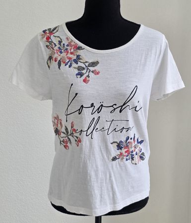  Schönes Weiss T-Shirt Koroshi Collection Gr M mit Stickerei