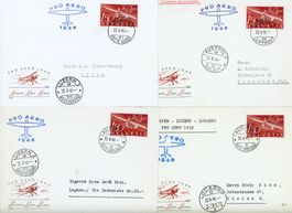 Flugpost Pro Aero 1946, Set von 4 verschiedenen Flugbelegen