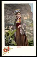 Wallis, Frau in typischer Tracht, Wappen