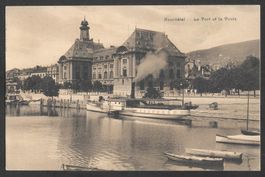 Neuchâtel Le Port et la Poste mit Dampfschiff Yverdon
