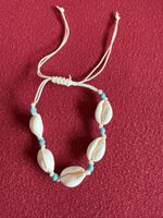 Muschelarmband mit türkisblauen Perlen verstellbar neu