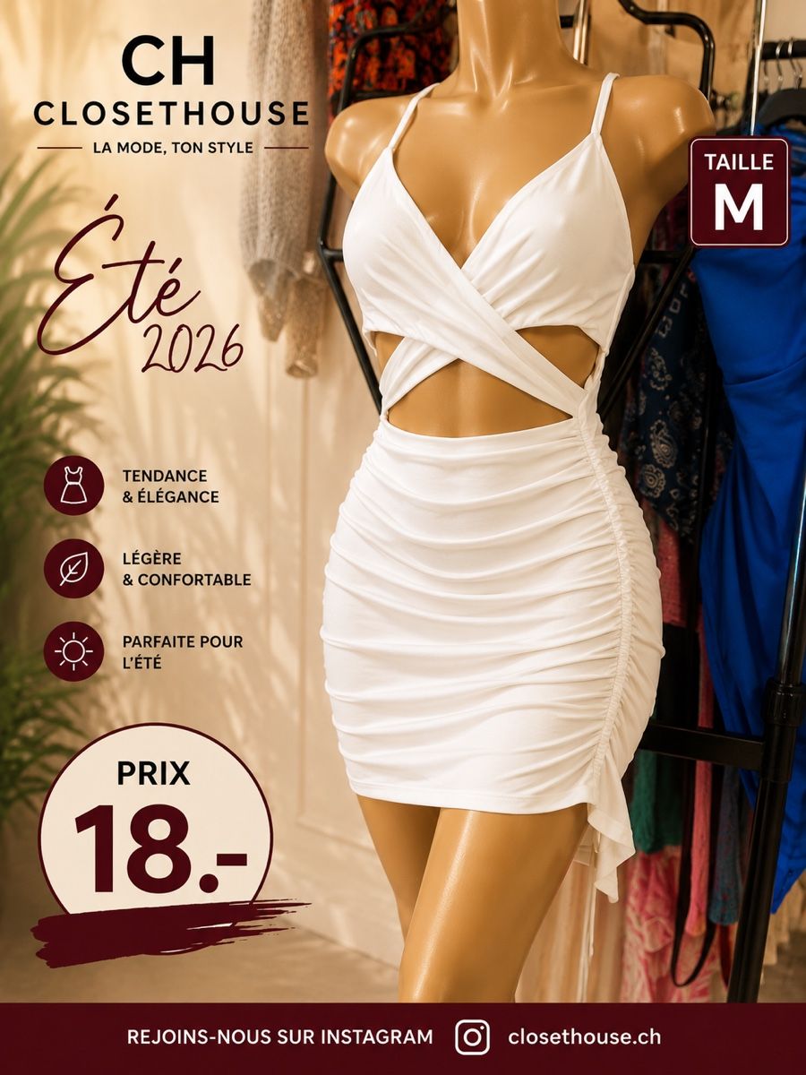 Robes: Robe d'été blanche taille M  – Neuf (Voir description) à Lausanne par non_ptb6
