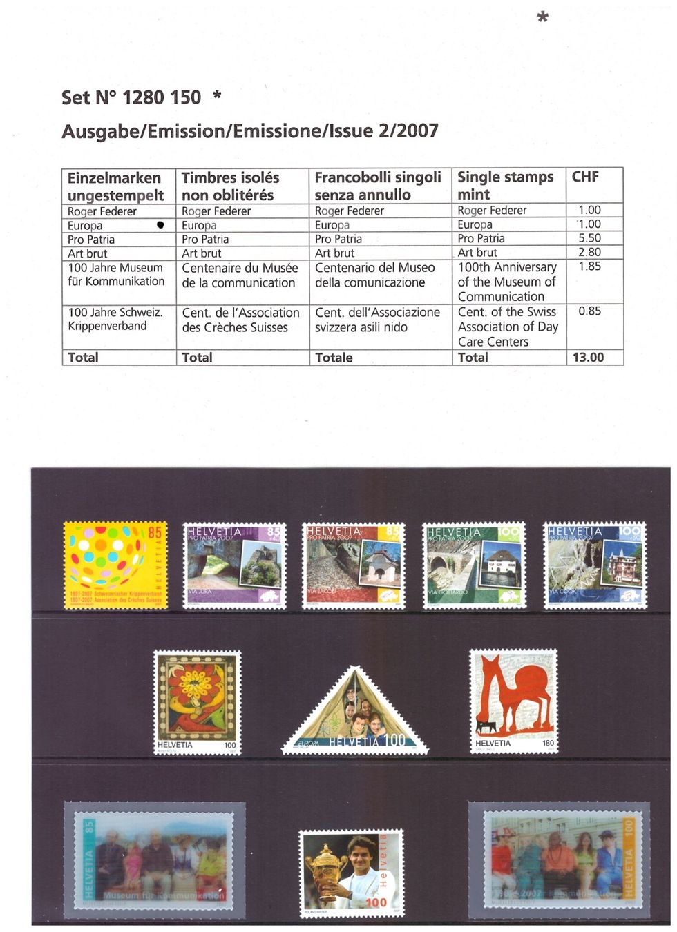 Alle Briefmarken: CH Briefmarken Ausgaben 2007 – Neu und originalverpackt aus Chur von marcbruni 1