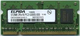 Elpida 512MB DDR2 667MHz PC2-5300S Laptop BE52UD6AFSA-6E-E