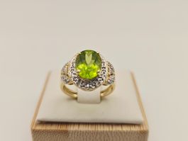 Gold Ring 585 Gold Peridot 22 Brillanten 14 KT Gr 50