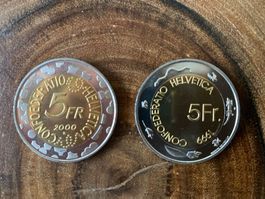 2 Schweizer 5 Franken Münzen, Jahrgang 1999 und 2000 Top!