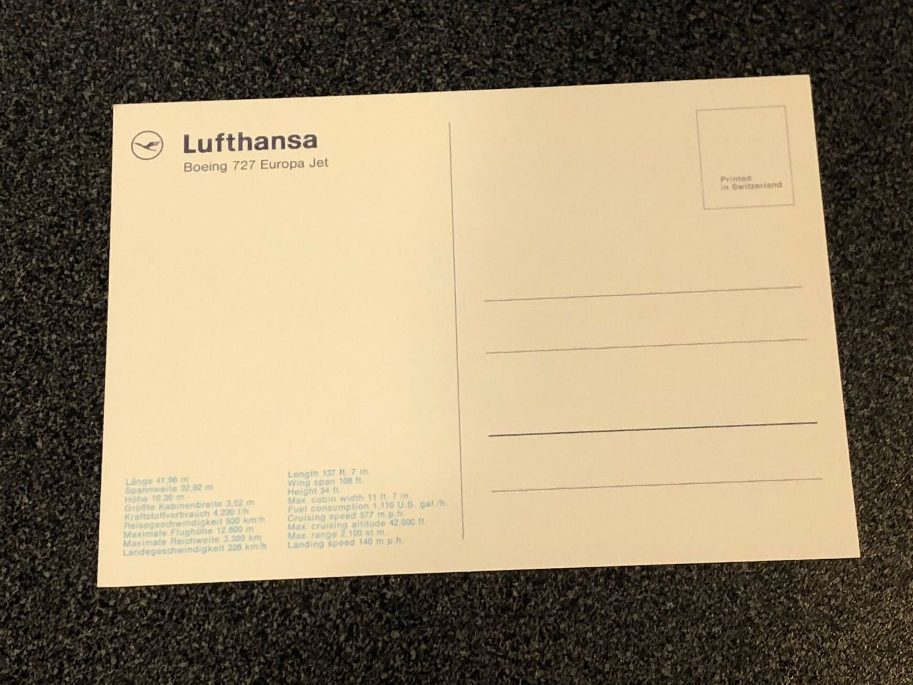 Ansichtskarten: BOEING 727 der Lufthansa, Festpreis nur 1.-- – Gebraucht aus Lufingen von philatelieshop 1