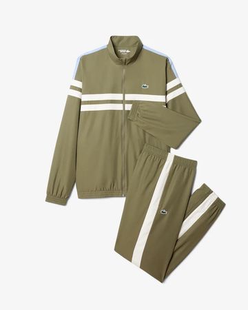 Survêtement Lacoste Sport, vert olive, bandes, neuf