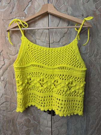 ZARA Sommer Top, Crochet, Gehäkelt, Neon Gelb, Neuwertig - S