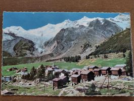 Alte Ansichtskarte Saas-Fee VS mit Schneebergen, 1961