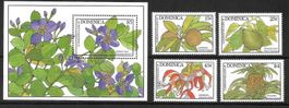 Dominica 4 Werte + Block Blumen ** 29.9.1988