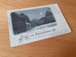 GRUSS vom VIERWALDSTAETTERSEE - FLüELEN - 1898 - MONDSCHEIN
