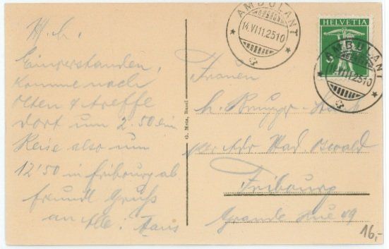 Cartoline postali: TG 226 Romanshorn AMBULANT 1925 – Usato da Fribourg venduto da philafri 1