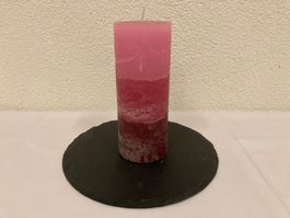 Kerze 8x20 cm, ca.850g, rosa abgestuft, Raureif