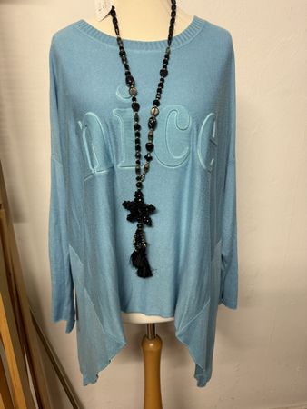 Damen Vokuhila Nice Pullover blau l xl