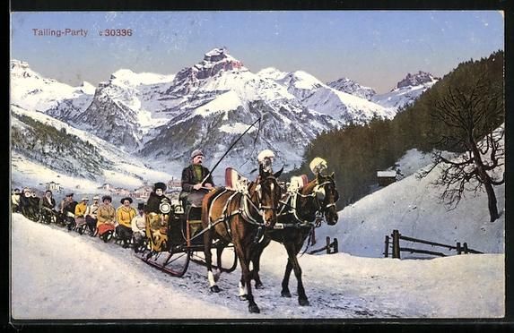 Ansichtskarten: St. Moritz, Tailing-Party, Pferdeschlitt – Gebraucht aus Berlin von bartko-reher