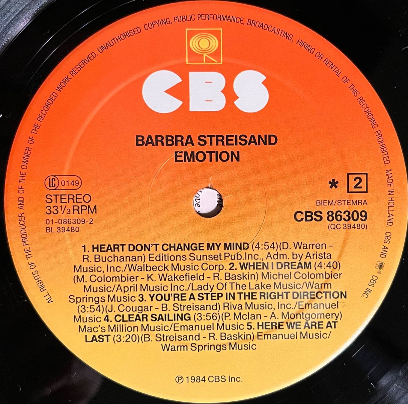 Dischi in vinile: BARBRA STREISAND - EMOTION - 33 Tours – Usato da Bussigny venduto da vinyl-pas-cher 3