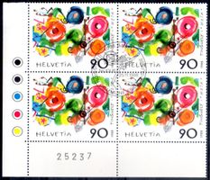 4ERBLOCK TINGUELY 1988 SONDERSTEMPEL AUSGABETAG - HE93